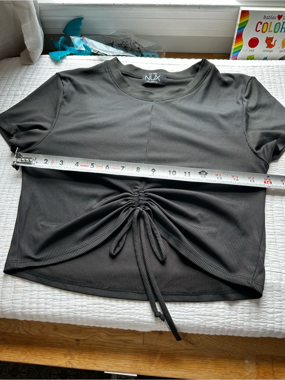 NUX Black Ribbed Cropped Drawstring Tee - Picture 2 of 5